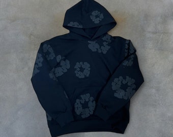 Denim Tears The Cotton Wreath Hoodie Black On Black - Hoodie - Jumper - Pullover Unisex Man - Designer - Floral Print Hoodie Mono All Black