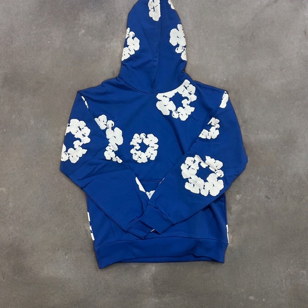 Denim Tears The Cotton Wreath Hoodie Royal Blue - Hoodie - Jumper - Pullover Unisex Man Women - Designer - Floral Print Hoodie - Puff Print