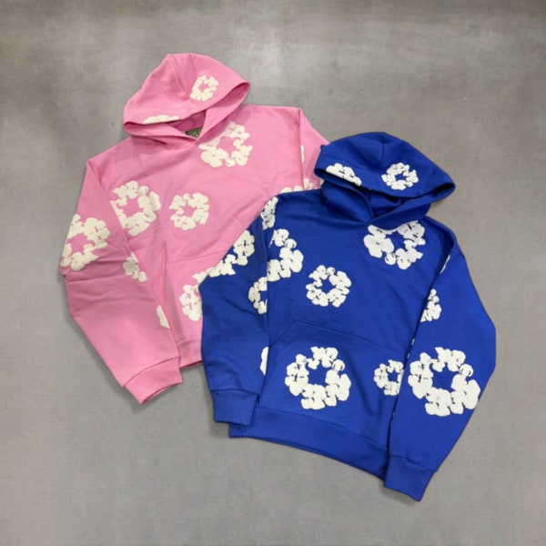 Denim Tears The Cotton Wreath Hoodie Pink Blue - Hoodie - Jumper - Pullover Unisex Man Women - Designer - Floral Print Hoodie - Puff Print