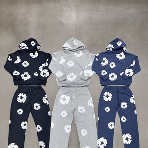 Denim Tears The Cotton Wreath Tracksuit - Hoodie - Sweatpants - Pullover Unisex Man Women - Designer - Floral Print Hoodie - Puff Print