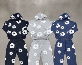 Denim Tears The Cotton Wreath Trainingspak - Hoodie - Joggingbroek - Pullover Unisex Heren Dames - Ontwerper - Hoodie met bloemenprint - Bladerdeegprint