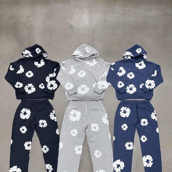 Denim Tears The Cotton Wreath Tracksuit - Hoodie - Sweatpants - Pullover Unisex Man Women - Designer - Floral Print Hoodie - Puff Print