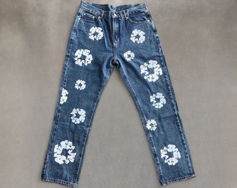 Denim Tears The Cotton Wreath Jeans - Light Wash Denim Jeans - Pants - Streetwear - Y2K - Floral Print Jeans - Flower Print Jeans