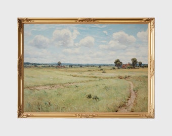Village Landscape Painting | Summer Fields Art | Rustic Road Artwork | Countryside Art | Country Decor | Digital Download | PRINTABLE