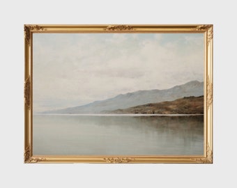 Rustic Lake Landscape | Rugged Coastline Painting | Lakeside Wall Art | Vintage Lakeshore Print | Digital Download | PRINTABLE