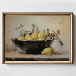 Vintage Pears Still Life | Moody Wall Art | Country Kitchen Decor | Antique Oil Painting | Digital Download | Printable
