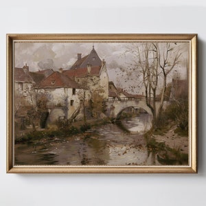 Rustic European Village | Vintage Oil Painting | Moody Wall Art | Country House Decor | Digital Download | PRINTABLE