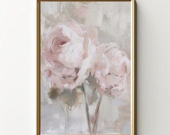 Abstract Rose Art | Romantic Flower Painting | Vintage Floral Wall Art | Cream Botanical Print | Digital Download | PRINTABLE