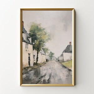 Old Street In Normandy | Vintage Village Painting | Antique European Landscape | Melancholic Decor | Digital Download | PRINTABLE