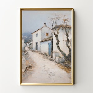 Rustic Street Village Landscape | Vintage European Painting | Country Decor | Farmhouse Print | Digital Download | PRINTABLE