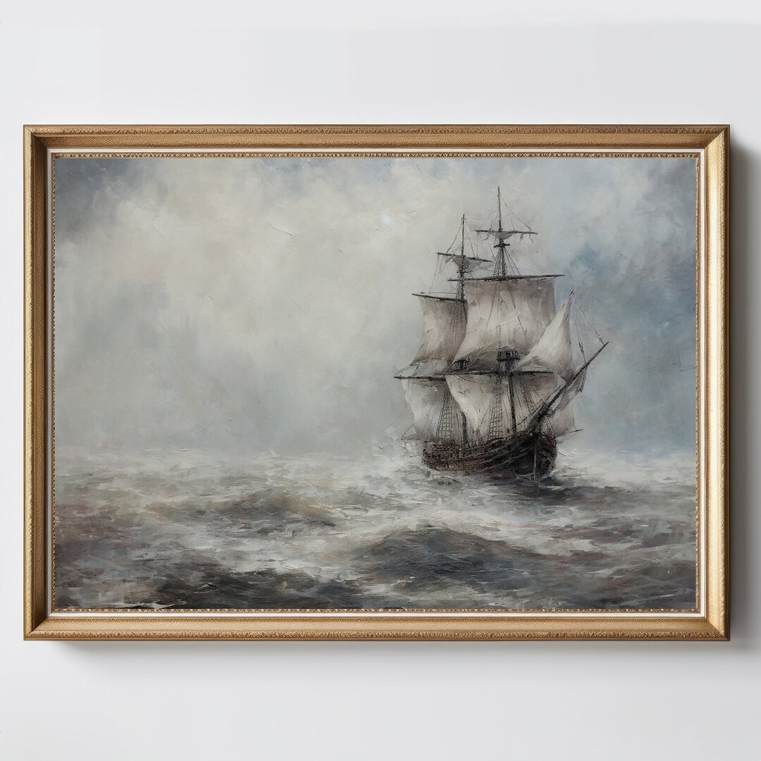 Ship Ocean Landscape | Vintage Wall Art | Maritime Seascape Decor ...