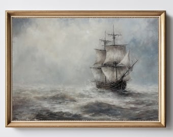 Schiff Ozean Landschaft | Vintage Wand Kunst | Maritime Dekoration | Antik Ölgemälde | Digitaler Download | DRUCKBAR
