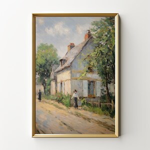 素朴な村の通り | ヴィンテージのヨーロッパの風景 | 春の装飾 | フランスの田舎風アートワーク | デジタルダウンロード | 印刷可能