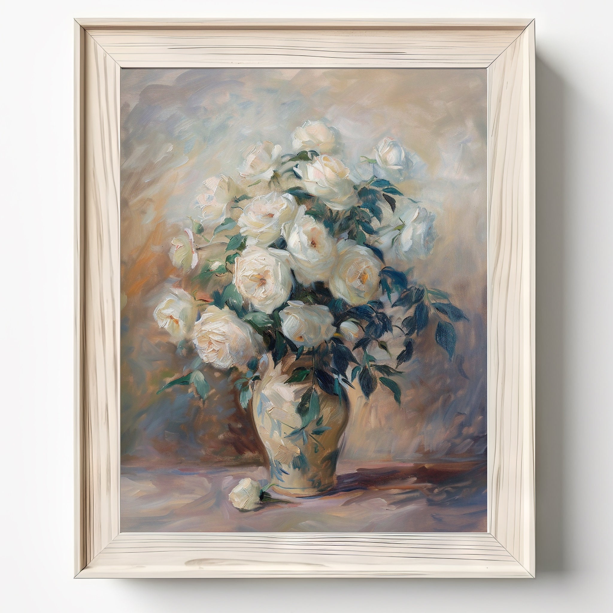 Still Life White Roses | Floral Wall Art | Vintage Oil Painting ...