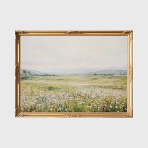 Wild Daisy Field Art | Spring Meadow Landscape Painting | Botanical Wall Decor | Vintage Country Field | Digital Download | PRINTABLE