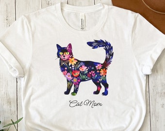 Cat Mom Shirt, Cat Flower Shirt, Flowers Tshirt, Boho Wildflowers Tshirt, Floral Nature Shirt, Gifted-Cat-Mom, Watercolor Flower Shirt