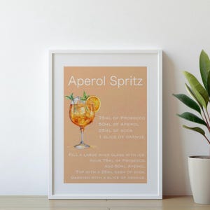 Cartel de impresión digital minimalista de Aperol Spritz, alta calidad para decoración de bar y hogar, regalo para Aperol Spritz Lover, cartel de cóctel