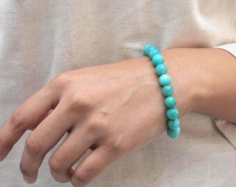 December Birthstone, Natural Turquoise Gemstone Bracelet, Handmade Healing and Protection Jewelry, Crystal Beads with stretchable Elasticity