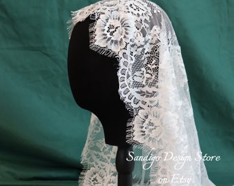 90''Floral Lace Mantilla Wedding Veil,Ivory Elegant Bridal Veil,Floral Lace Tulle Wedding Veil,Bridal Veil for Wedding,Mantilla Wedding Veil