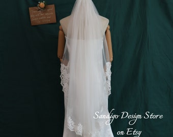 Elegant Edge Lace Wedding Veil,Single Tier Simple Floral Lace Bridal Veil,Tulle Wedding Veil,Bridal Veil for Wedding,Edge Lace Wedding Veil