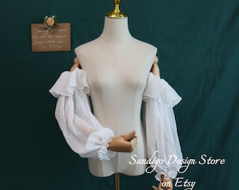 Ruffle Chiffon Wedding Dress Sleeves,Off-the-shoulder Detachable Sleeves,Fairy Bridal Pop Sleeves,Removable Dress Sleeves,Bridal Accessories