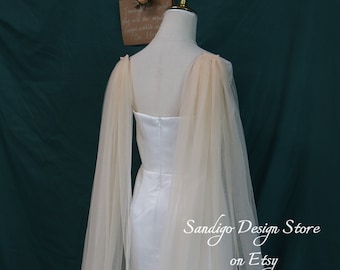 Abnehmbare Schulterflügel aus Tüll, feenhafte Hochzeitskleid-Träger für schulterfreies Kleid, abnehmbare Tüllärmel, Tüllärmel für Abendveranstaltungen