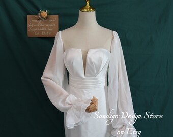 Custom Any Colors Fairy Bridal Pop Sleeves,Ruffle Chiffon Detachable Wedding Dress Sleeves,Removable Puff Dress Sleeves,Bridal Accessories