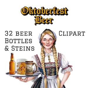 Oktoberfest Bierkrüge Steins Flaschen Clipart, transparenter Bierkrug PNG, Oktoberfest Getränke Clipart, Instant Download, kommerzielle Lizenz