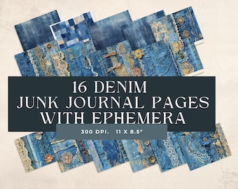 Denim and Lace Junk Journal ephemera, Vol 2, Commercial Use, Ephemera, Printable Download, Jeans, Lace, Shabby Chic, Instant Download,
