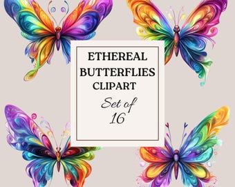 Watercolor Butterfly | Abstract Art | Watercolor Smoke Butterfly Collection Clipart | 16 High-Quality Images | Intricate Butterfly Clipart