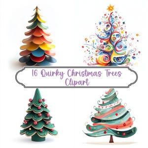 Clipart stravagante dell'albero di Natale - Grafica stravagante delle feste - Carino scrapbooking e diari di arte digitale - Clipart stravagante dell'albero di Natale