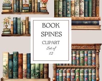 Book Spines Bundle Watercolor Set, Instant Digital Download, Vintage Books, Fantasy, Clipart, Digital Paper Craft, Commercial Use