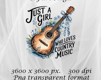 Solo una chica que ama la música country, Southern Png, Country Png, Sublimación de música country, Sublimación de moños, Diseño de camiseta, Sudadera Png