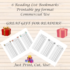 Reading List Printable Bookmarks Bundle Downloadable PNG JPG PDF Reading Log Library Card Bookmark Book Tracker Reading Journal Reader Gift