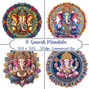 Ganesh Mandela Diwali 16 bloemenmandala's, png-clipartset, transparante achtergrond voor scrapbooking, tijdschriften of decoratie