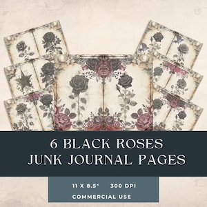Black Roses Junk Journal | Gothic Scrapbooking Page | Vintage Journal | Printable Journal Pages | Junk Journal Kit | Gothic Collage Sheets