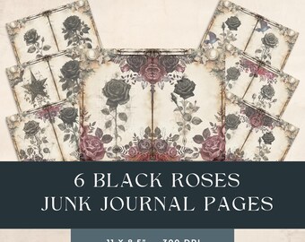 Black Roses Junk Journal | Gothic Scrapbooking Page | Vintage Journal | Printable Journal Pages | Junk Journal Kit | Gothic Collage Sheets