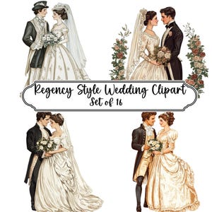 Regency Era Wedding Watercolor Clipart, Wedding Clipart, Victorian Wedding, Romantic Wedding, Victorian Romance, Bride and Groom