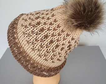 Patterned knitted hat, handmade warm elegant double-sided knitting hat, exquisite practical headwear, a gift for everyone,