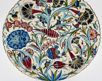 Plato de pared de cerámica turca hecho a mano, diseño floral bohemio, 40 cm (15,7 pulgadas)