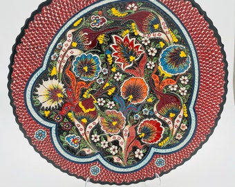 Placa de pared de cerámica de 15,7 pulgadas hecha a mano, arte de pared bohemio turco, decoración decorativa para el hogar, cocina, oficina, pared y escritorio, regalo