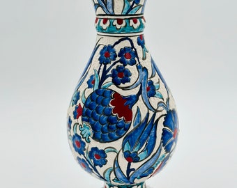 Jarrón de cerámica turca hecho a mano, jarrón decorativo grande, tarro de cerámica hecho a mano con tapa, jarrón central, decoración de mesa, decoración del hogar