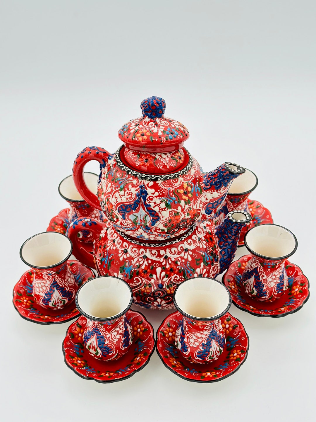 Handmade Turkish Ceramic Tea Set set of 2 Teapots With Lidsturkish Tea