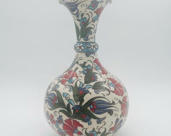 Jarrón de cerámica turca hecho a mano, jarrón decorativo grande, tarro de cerámica hecho a mano con tapa, jarrón central, decoración de mesa, decoración del hogar