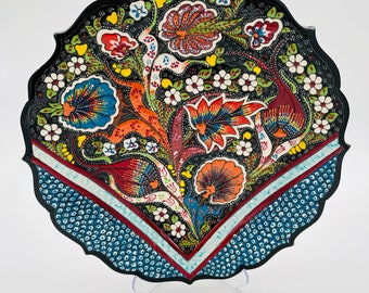 Plato de pared de cerámica turca hecho a mano, decoración floral estilo bohemio (11,8'')