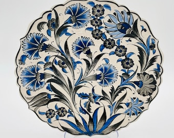 Placa de pared de cerámica de 11,8 pulgadas hecha a mano, arte de pared bohemio turco, decoración decorativa para el hogar, cocina, oficina, pared y escritorio, regalo