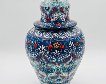 Jarrón de cerámica decorativo hecho a mano con tapa 40 CM (15,7'')