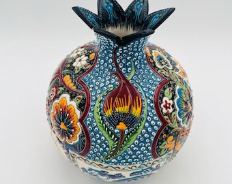 Jarrón de granada grande hecho a mano, adorno de cerámica, decoración del hogar, jarrón turco, decoración de mesa, jarrón de arte