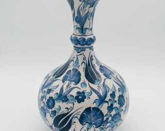 Jarrón de cerámica turca hecho a mano, jarrón decorativo grande, tarro de cerámica hecho a mano con tapa, jarrón central, decoración de mesa, decoración del hogar