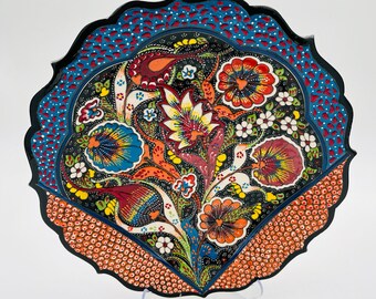 Placa de pared de cerámica de 11,8 pulgadas hecha a mano, arte de pared bohemio turco, decoración decorativa para el hogar, cocina, oficina, pared y escritorio, regalo